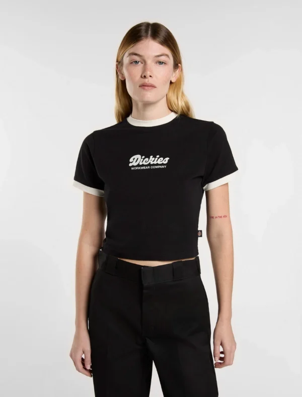DICKIES - חולצת טי קצרה לנשים LEWISTOWN RINGER – D0A4Z8IBLK – black – 1
