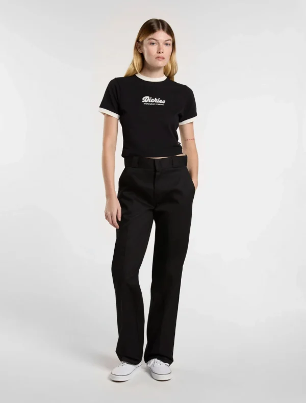 DICKIES - חולצת טי קצרה לנשים LEWISTOWN RINGER – D0A4Z8IBLK – black – 2