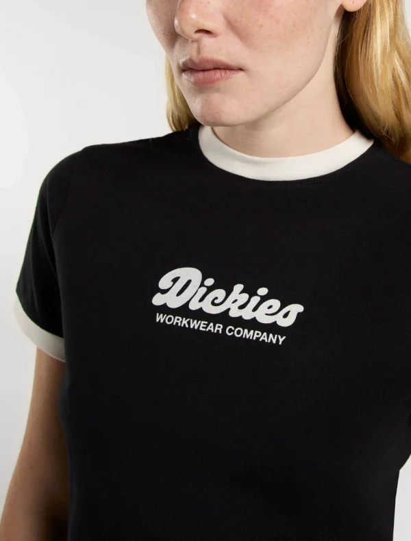 DICKIES - חולצת טי קצרה לנשים LEWISTOWN RINGER – D0A4Z8IBLK – black – 3