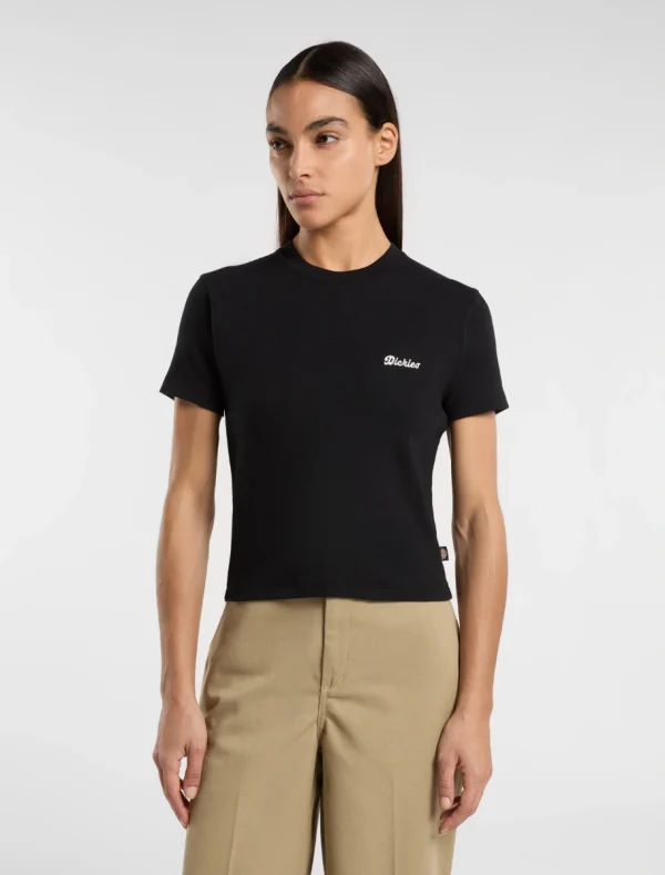 DICKIES - חולצת טי קצרה לנשים LEWISTOWN EMBRO – D0A4Z8JBLK – black – 1