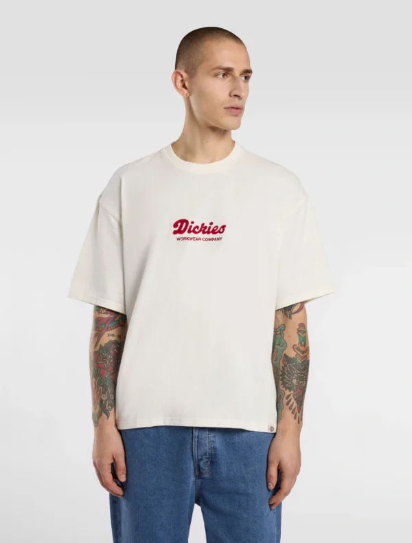 DICKIES - חולצת טי קצרה LEWISTOWN EMBRO – D0A4Z94C48 – beige – 1