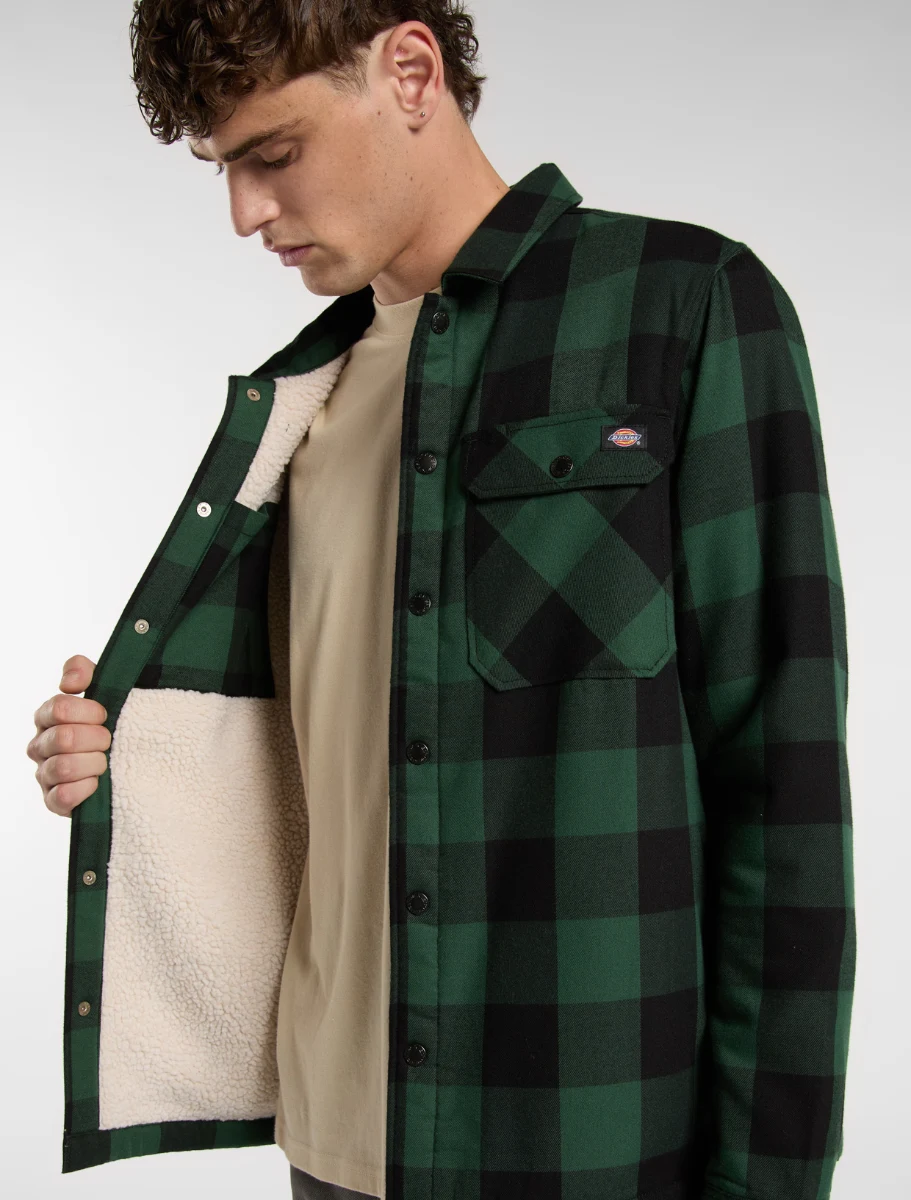 DICKIES - חולצה מכופתרת ארוכה LINED SACRAMENTO – D0A4XGRPIN – pine-needle-green – 5