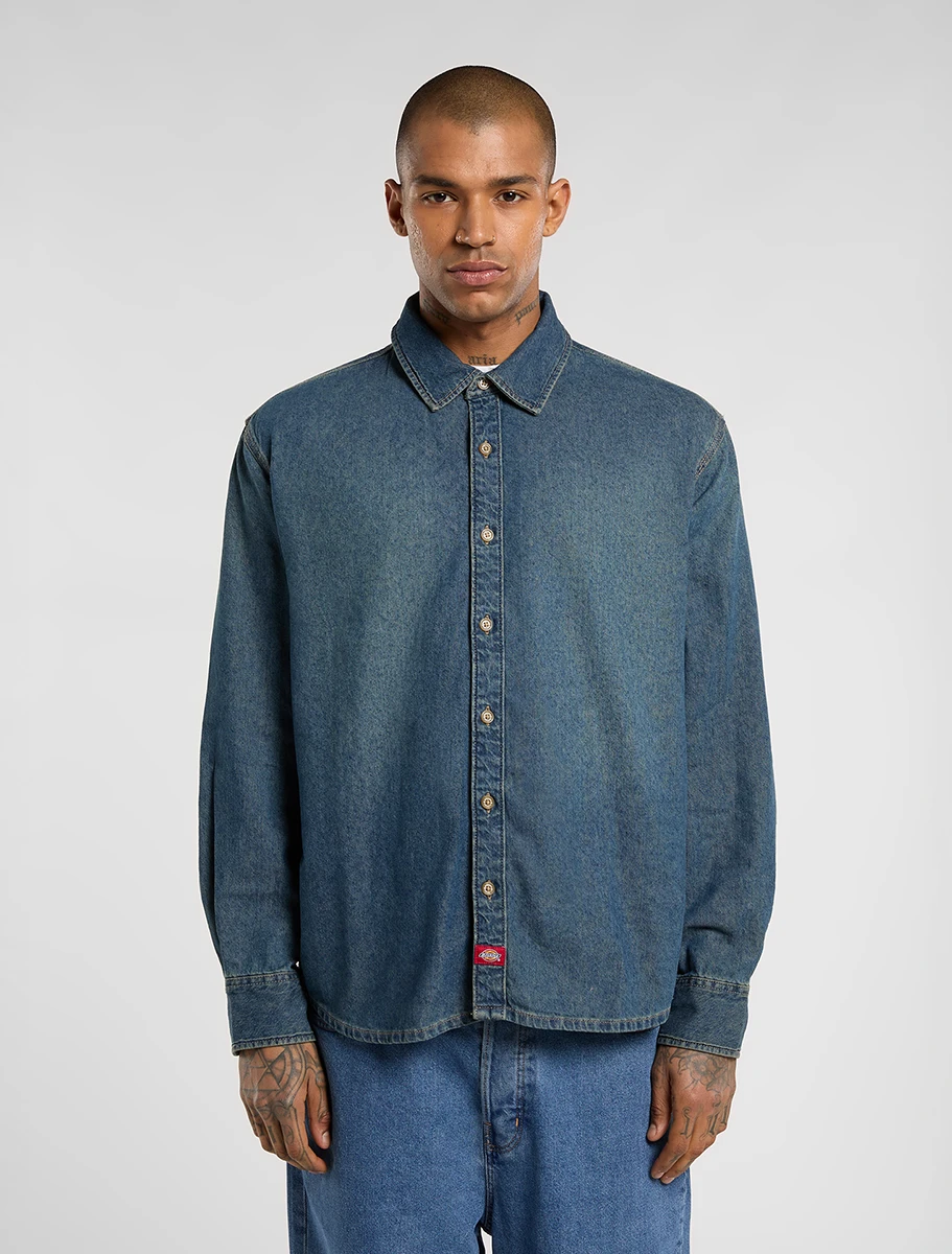 DICKIES - חולצה ג'ינס מכופתרת גברים LIGHTWEIGHT – D0A88GYL23 – khaki-tinted-blue – 1